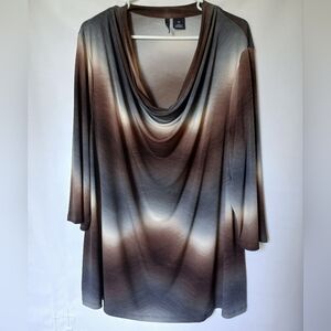 New Direction Womens 3X Shades Of Browns Cowel Neck Top